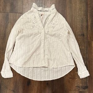 Free People Cream Lace Button-Up Blouse